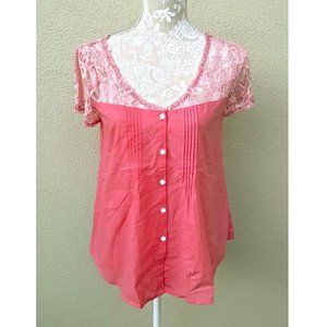 Shyanne - Vibrant Pink Lace Button Up Top